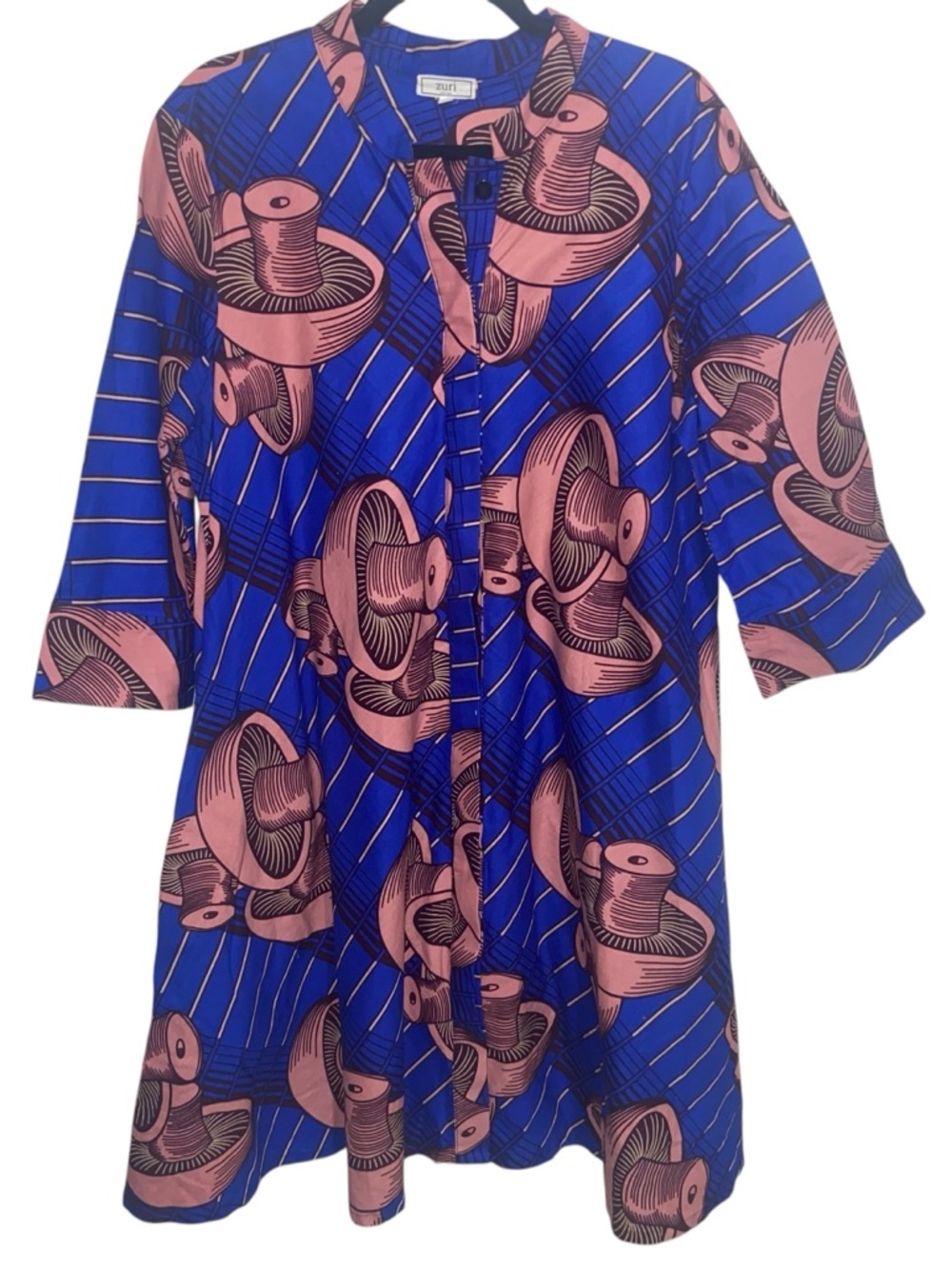 Zuri Dress Womens Large Shiitake Mushroom Print Pockets A-line Kenya Shirtdress